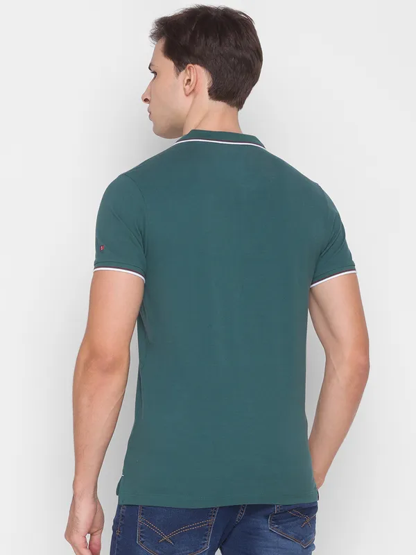 Being Human Regular Fit Men Polo Neck T-Shirts-Bottle Green